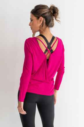 Cross Back Jersey Yoga Top - Fuchsia