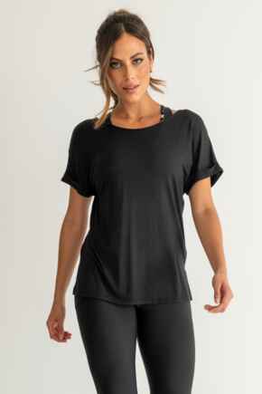 Energy Cross Back Short Sleeve Yoga Top  - Black