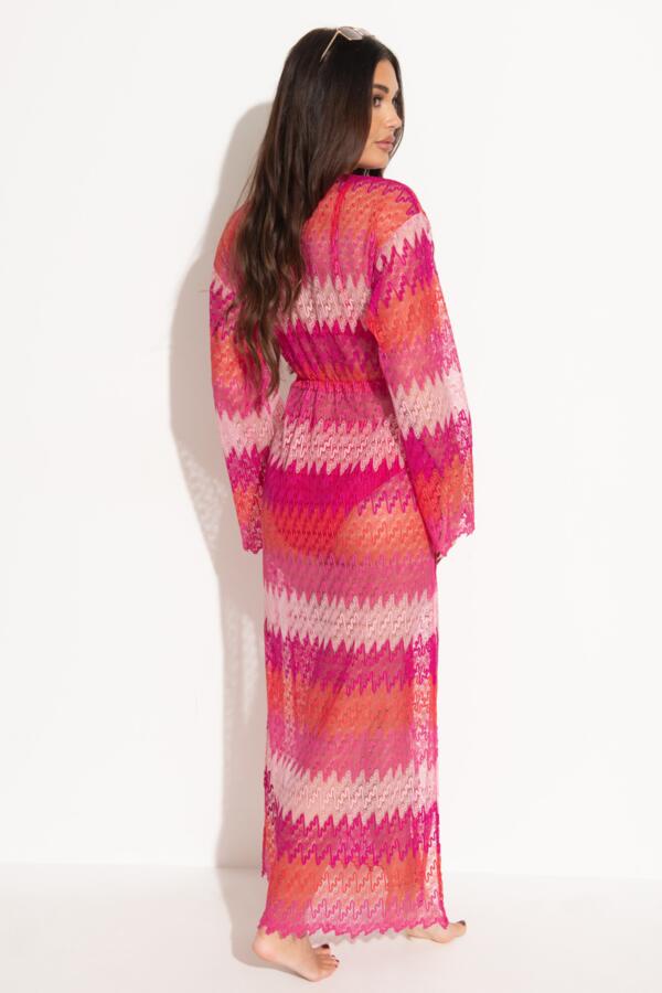 Colour Block Crochet Co-ord Maxi Beach Kimono