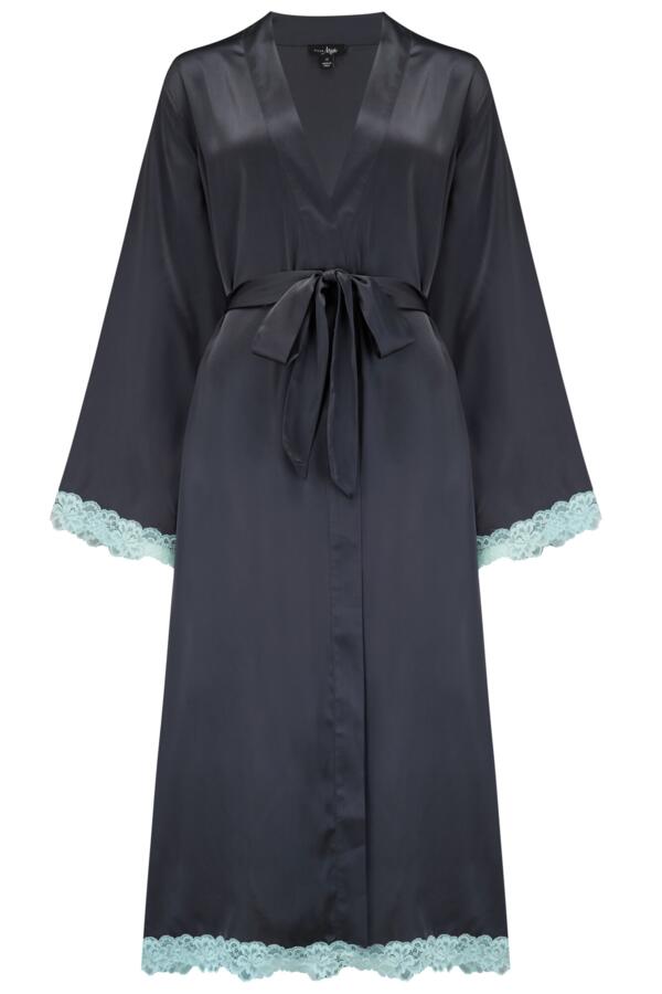 Dusk Satin and Lace Kimono Sleeve Dressing Gown
