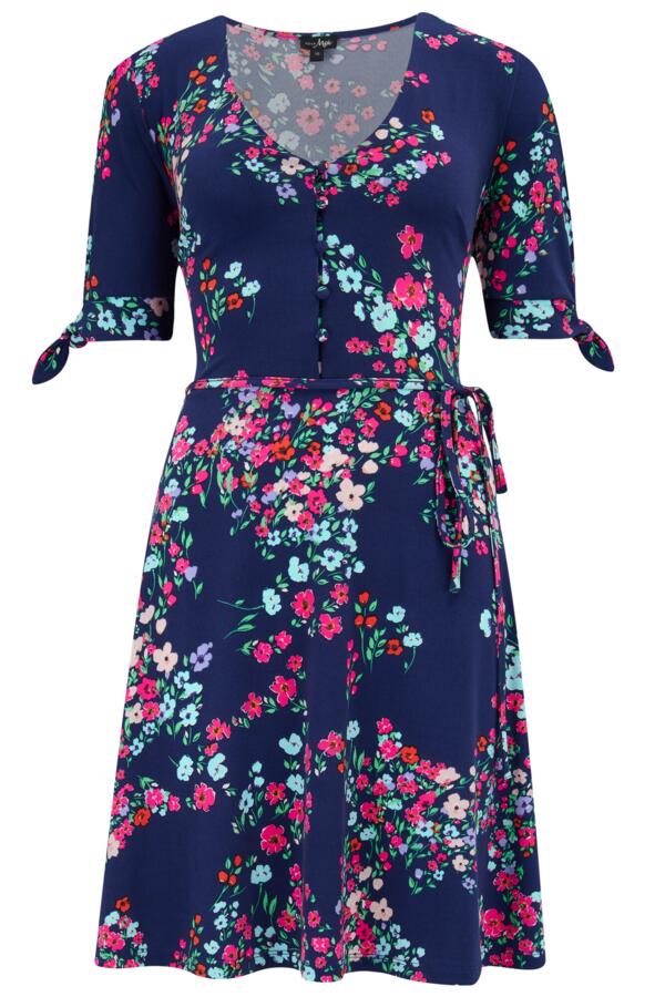 Bella Fuller Bust Slinky Stretch Tie Sleeve Tea Dress