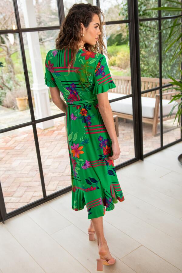 Megan Fuller Bust Slinky Jersey Frill Detail Midi Wrap Dress