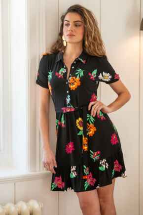 Jodie Fuller Bust Slinky Jersey Tiered Shirt Dress - Black Multi