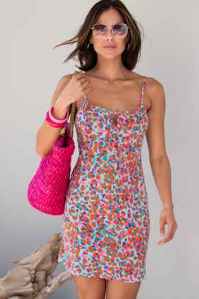 Strappy Jersey Beach Dress - Aqua Leopard