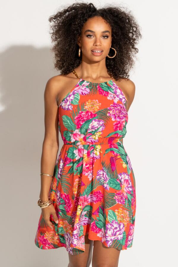 Gold Chain High Neck Beach Dress