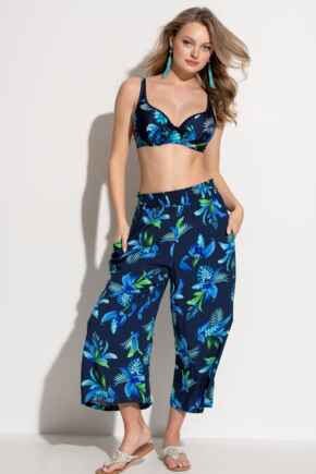 Cropped Beach Trouser - Navy Tropical