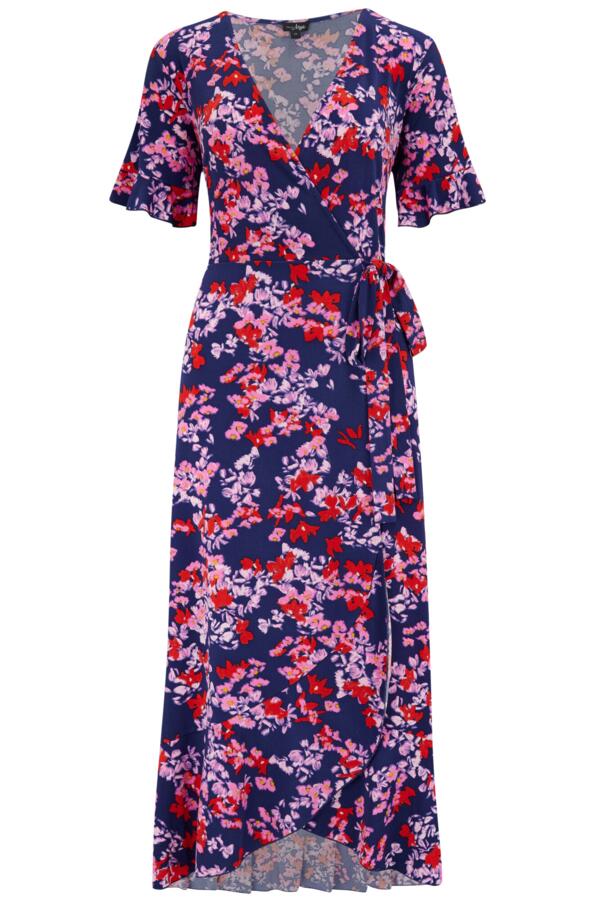Megan Fuller Bust Slinky Jersey Frill Detail Midi Wrap Dress