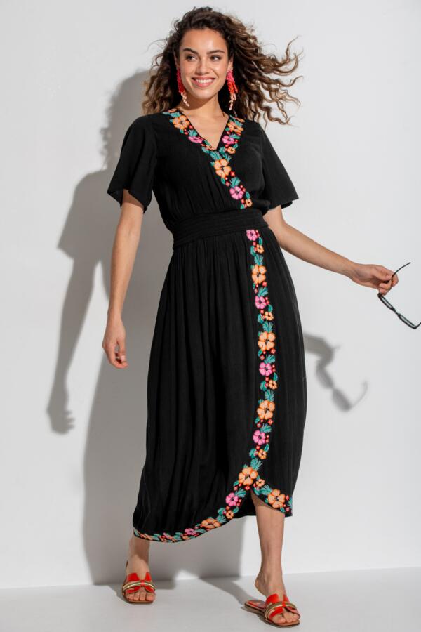 Crinkle Embroidered Beach Dress
