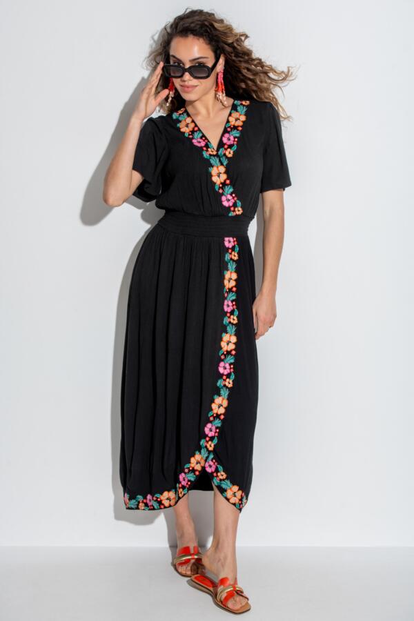 Crinkle Embroidered Beach Dress