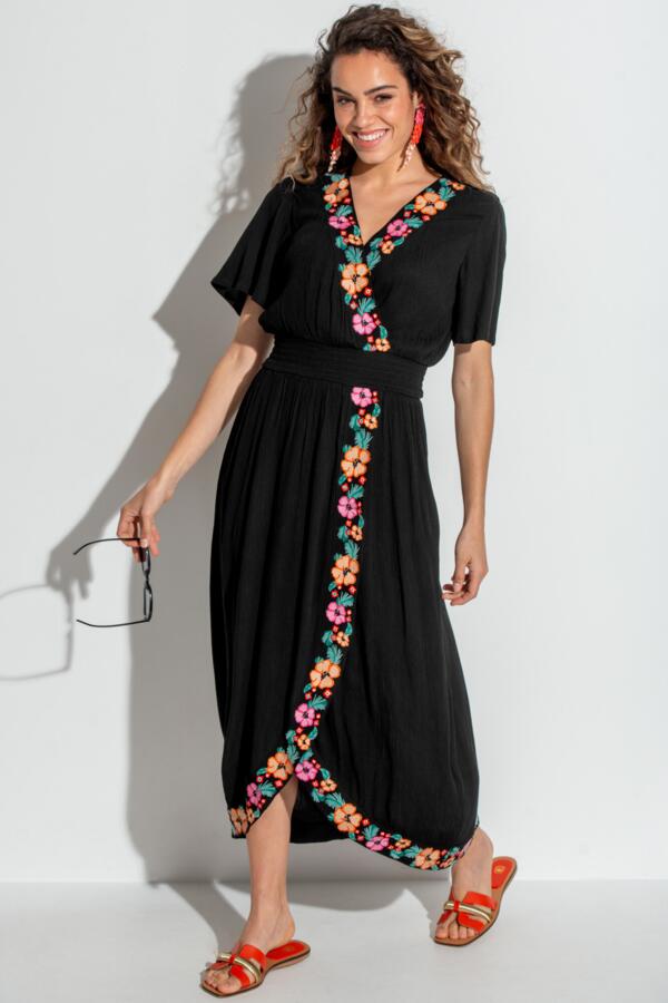 Crinkle Embroidered Beach Dress