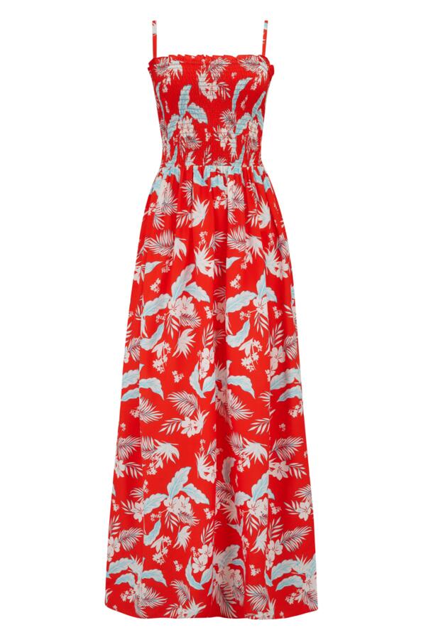 Strapless Shirred Bodice Maxi Beach Dress