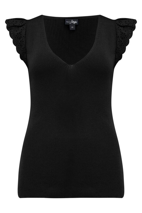 Sara Broderie Frill Sleeve Rib Knit Vest