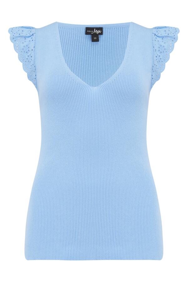 Sara Broderie Frill Sleeve Rib Knit Vest