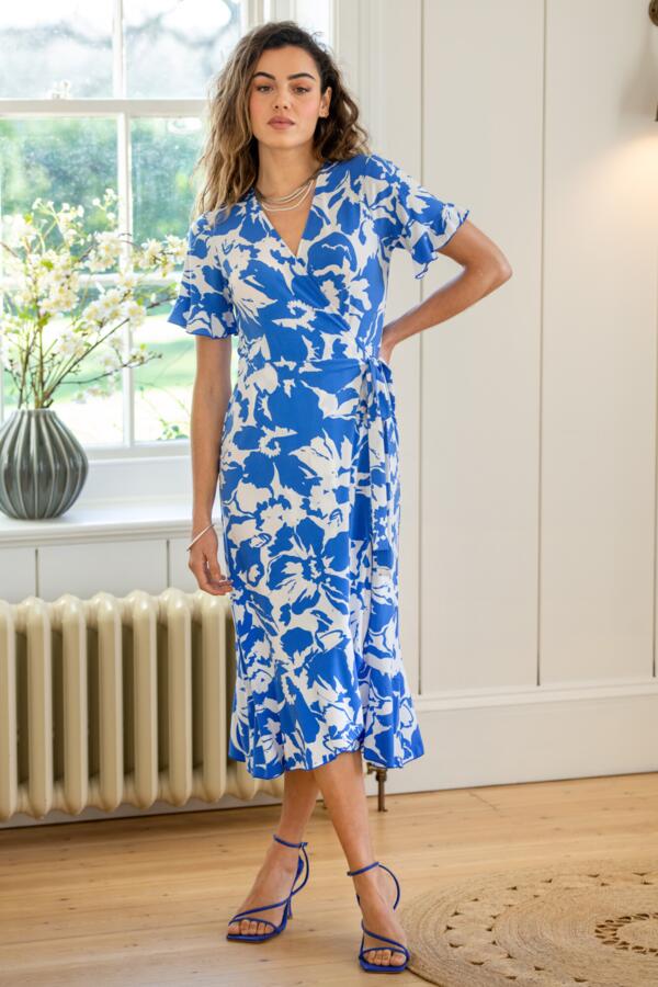 Megan Fuller Bust Slinky Jersey Frill Detail Midi Wrap Dress