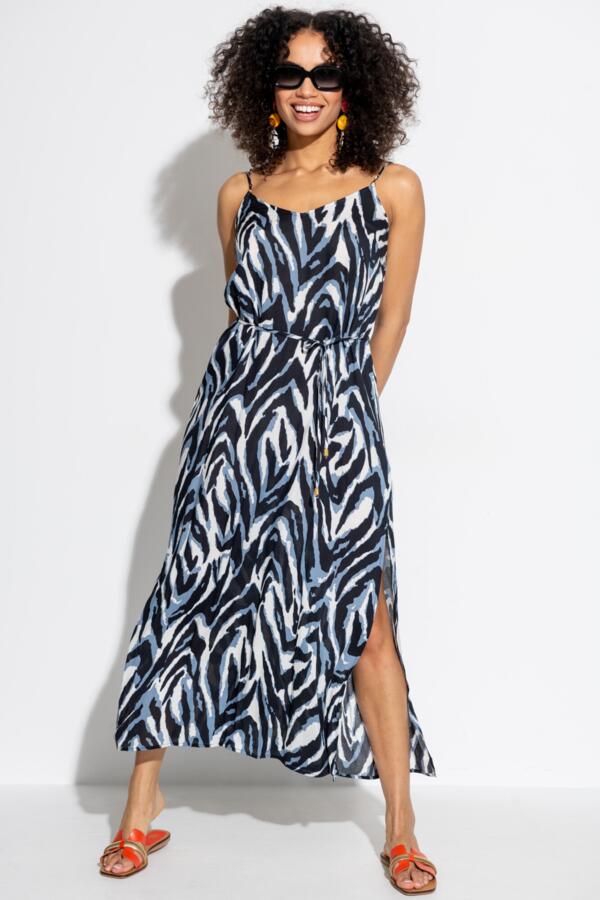 Sheer Viscose Tie Belt Maxi Beach Dress