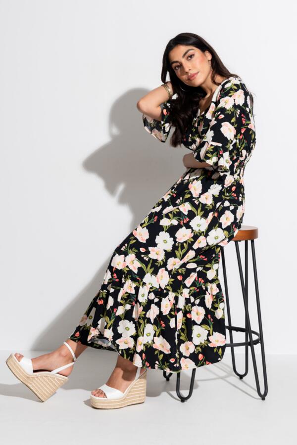 Carmen Fuller Bust Elasticated Neckline Woven Midaxi Dress