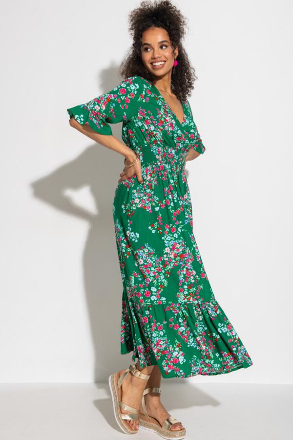 Carmen Fuller Bust Elasticated Neckline Woven Midaxi Dress