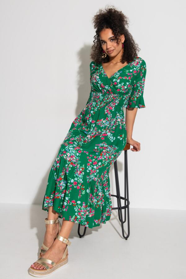 Carmen Fuller Bust Elasticated Neckline Woven Midaxi Dress