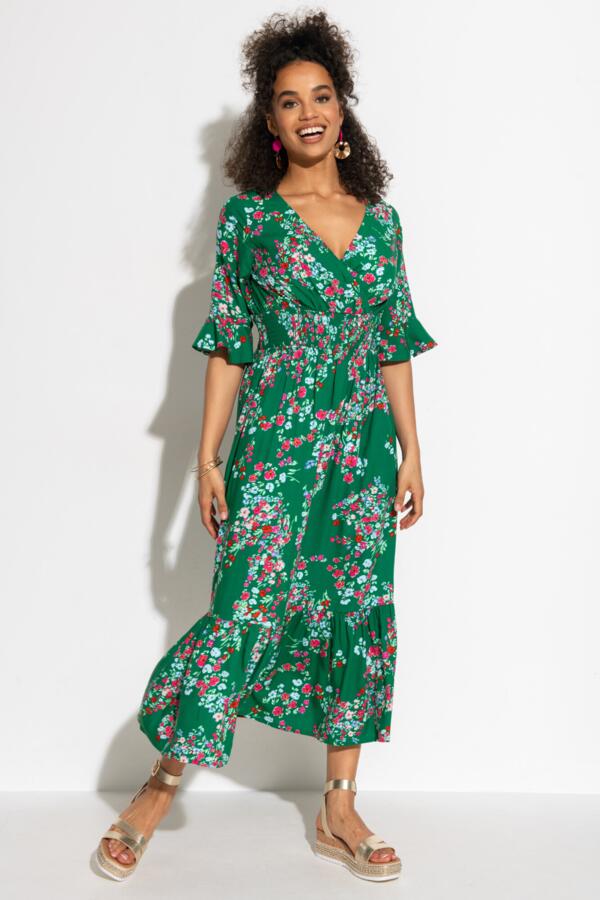 Carmen Fuller Bust Elasticated Neckline Woven Midaxi Dress