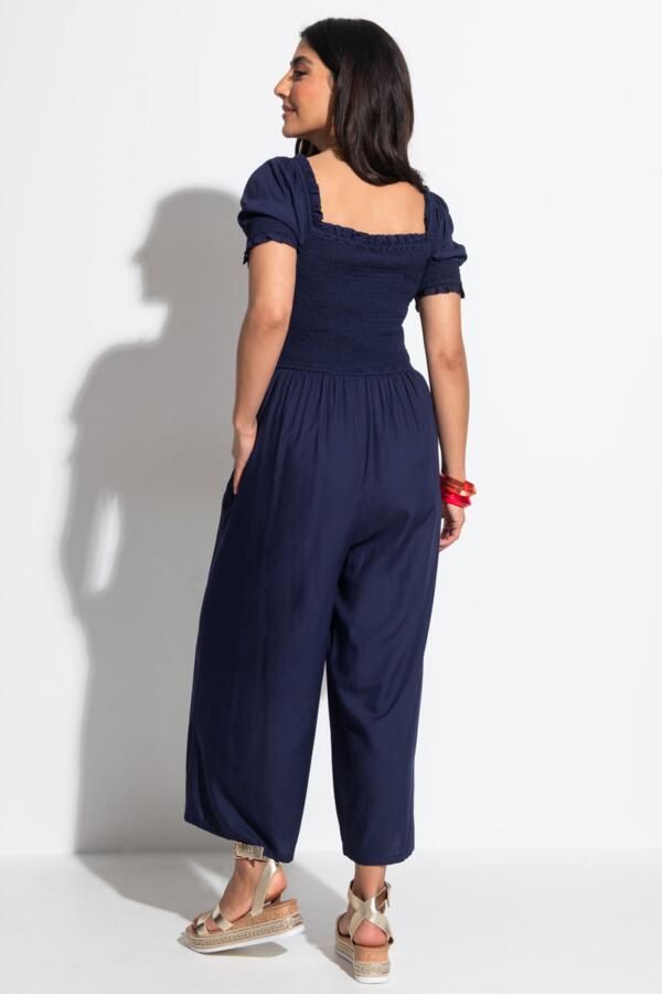 Sally Shirred Bodice Woven Puff Sleeve Jumpsuit