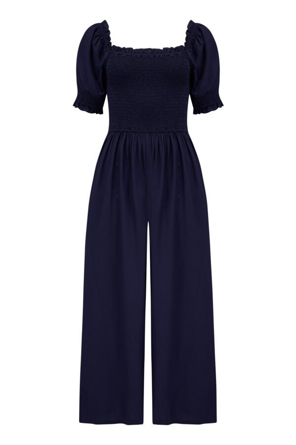 Sally Shirred Bodice Woven Puff Sleeve Jumpsuit