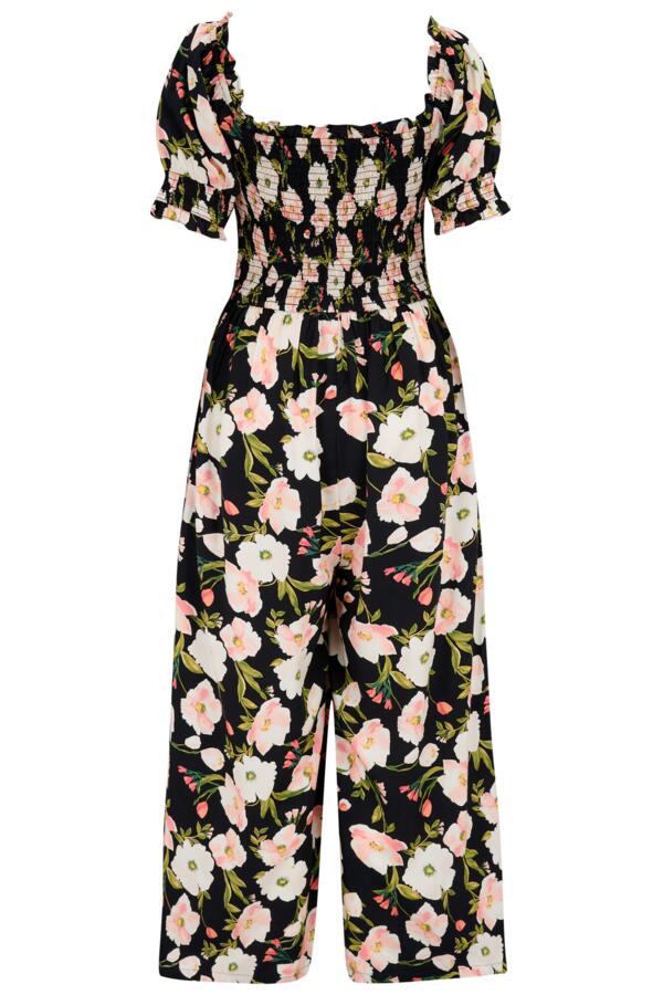 Sally Shirred Bodice Woven Puff Sleeve Jumpsuit