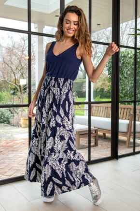 Tahlia Woven Frill Tiered Maxi Skirt - Navy/White