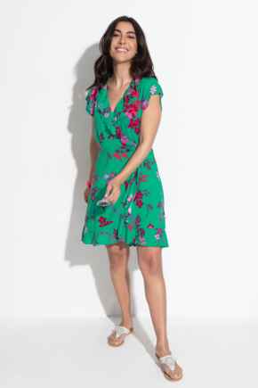 Frill Wrap Beach Dress  - Green/Pink