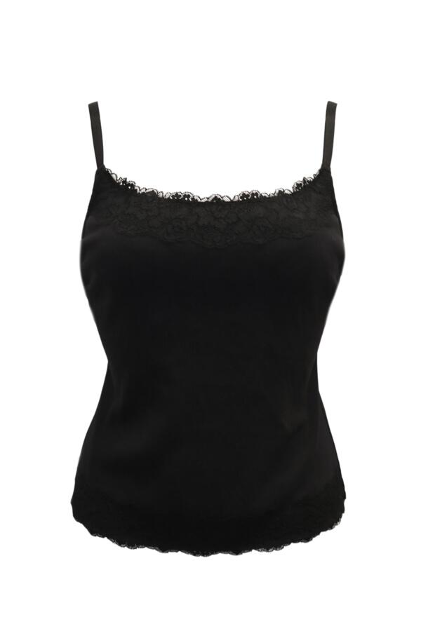 Ribbed Cotton Lace Trim Hidden Bra Cami Top D-J