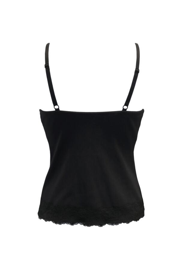 Ribbed Cotton Lace Trim Hidden Bra Cami Top D-J
