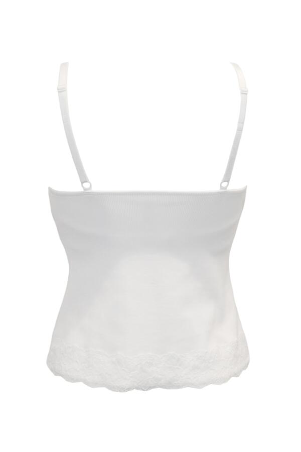 Ribbed Cotton Lace Trim Hidden Bra Cami Top D-J