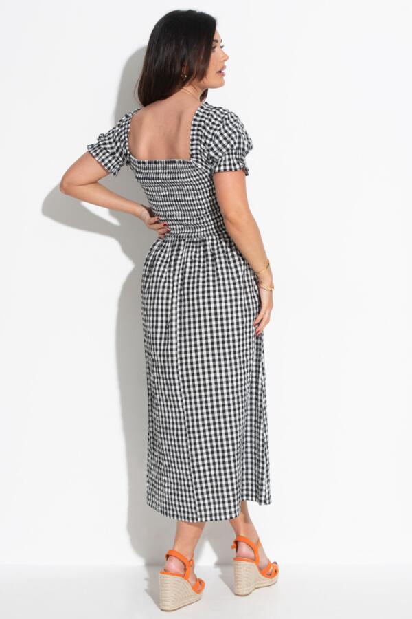 Daisy Shirred Bodice Short Sleeve Linen Blend Midi Dress