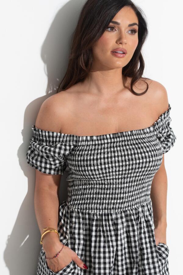 Daisy Shirred Bodice Short Sleeve Linen Blend Midi Dress