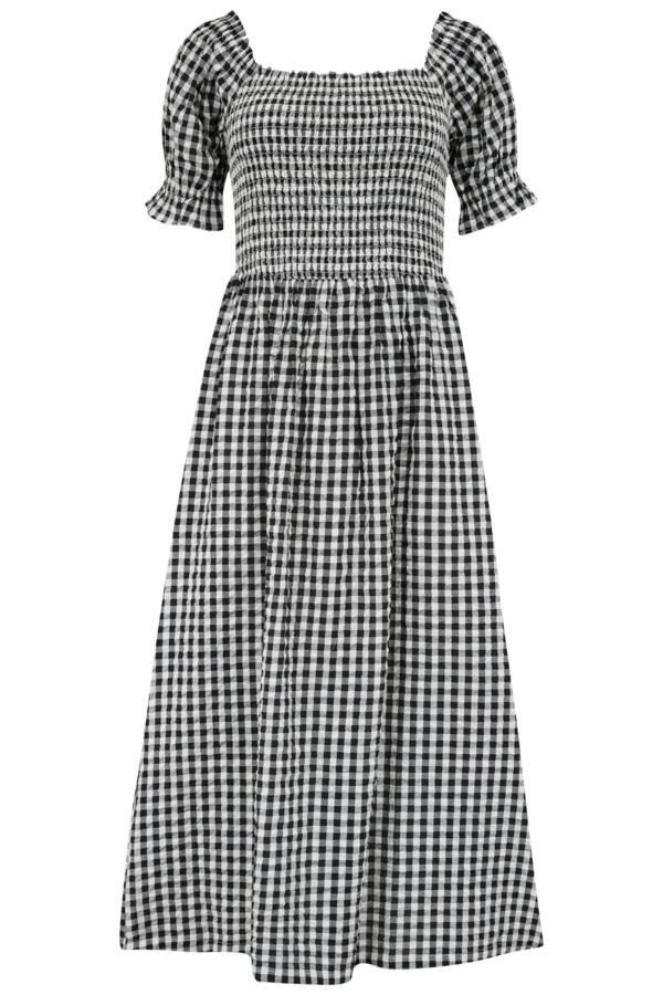 Daisy Shirred Bodice Short Sleeve Linen Blend Midi Dress