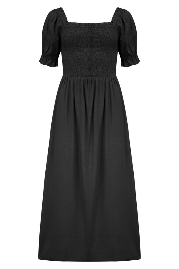 Daisy Shirred Bodice Short Sleeve Linen Blend Midi Dress
