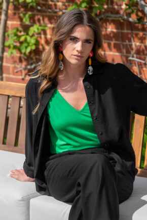 Wren Button Through Linen Blend Long Sleeve Co-Ord Shirt  - Black