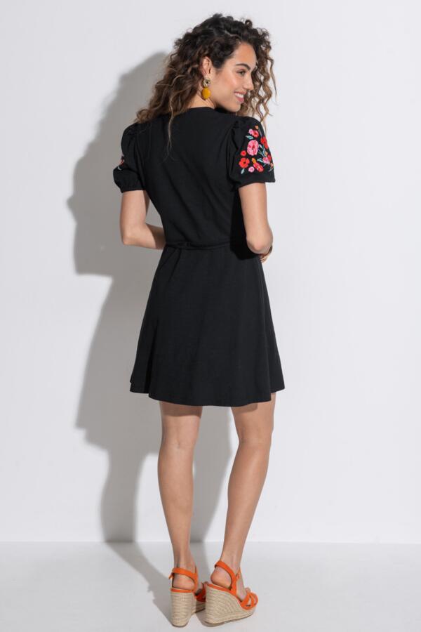Bella Embroidered Sleeve Cotton Slub Jersey Tea Dress