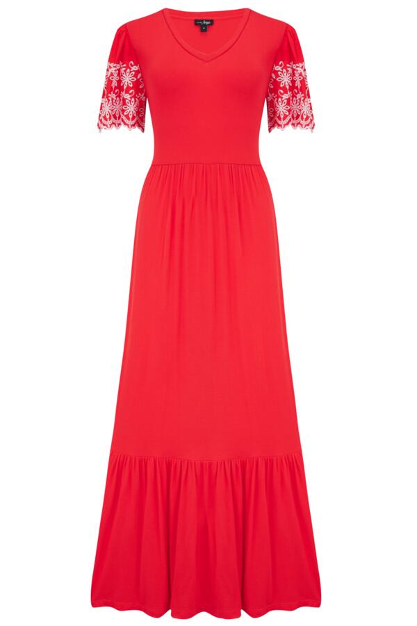 Nova Broderie Sleeve Crepe Jersey Midaxi Dress