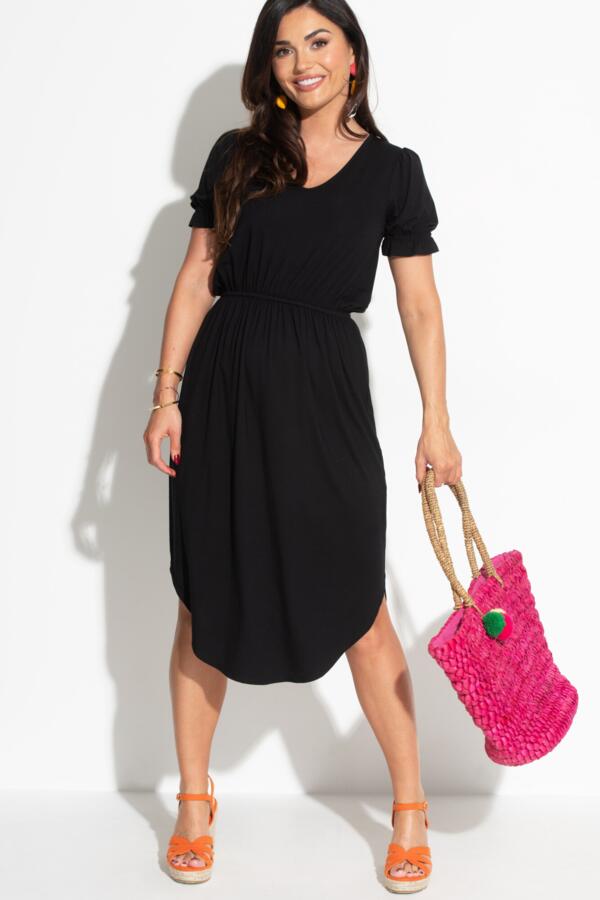 Jenny Puff Sleeve Jersey Midi Dress