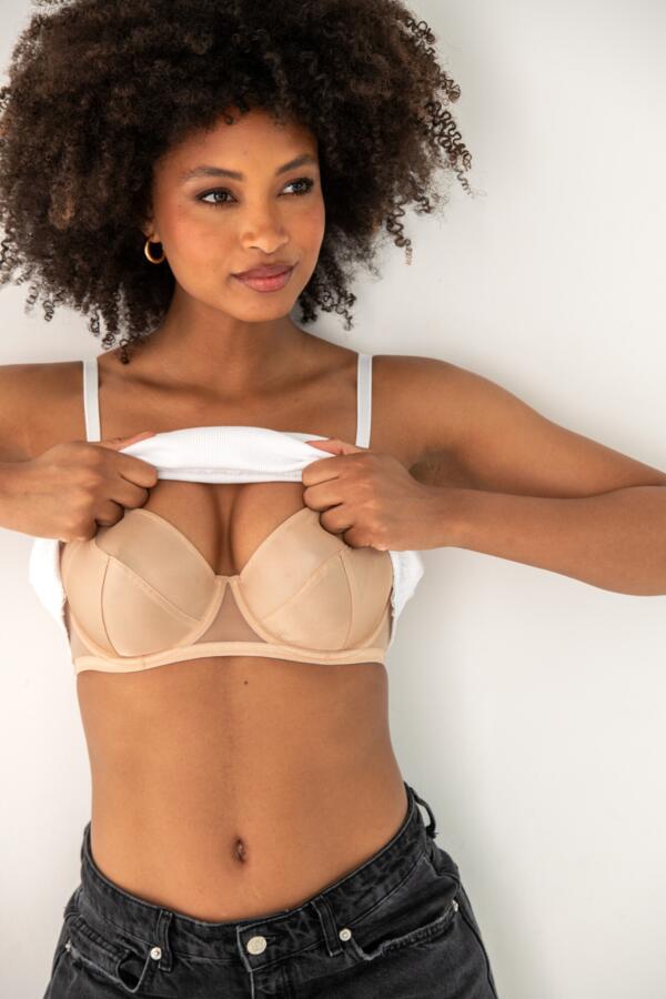 Ribbed Cotton Lace Trim Hidden Bra Cami Top D-J