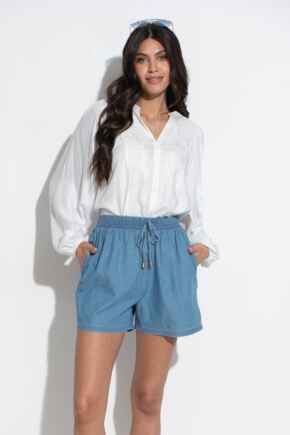 Connie Shirred Stretch Waist Chambray Short - Light Blue