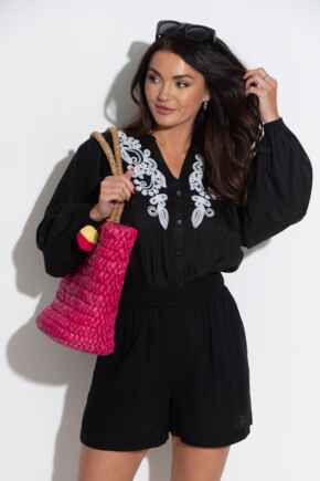 Bree High-Waist Linen Blend Elasticated Co-Ord Short  - Black
