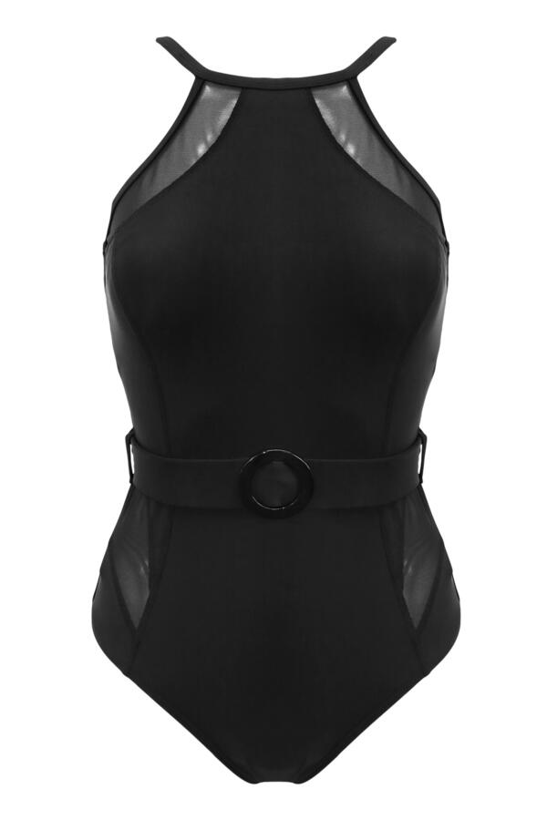 Shoreline High Neck Mesh Belted Control Swimsuit