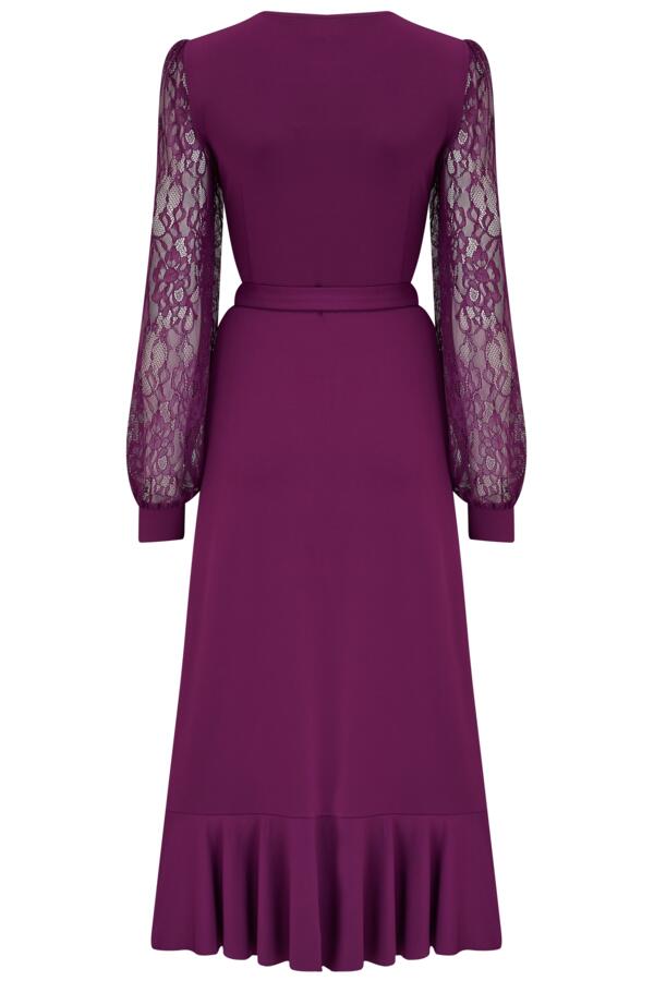 Carrie Lace Sleeve Midi Slinky Jersey Wrap Dress