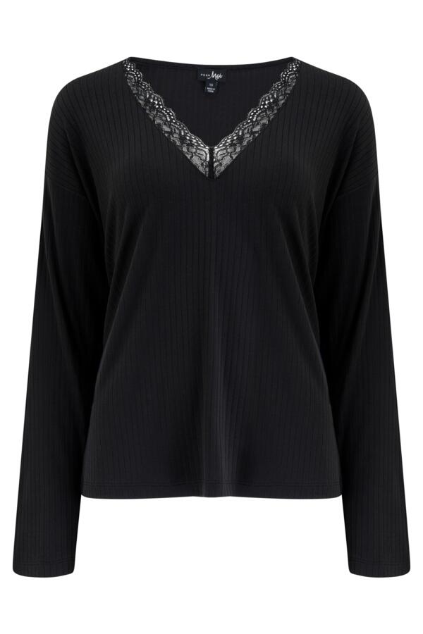 Brushed Rib Lace Trim V-Neck Lounge Pyjama Set
