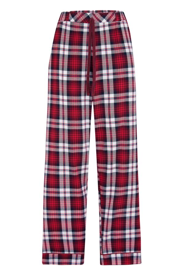 Rib Jersey Lace Trim Henley Top & Check Trouser Pyjama Set