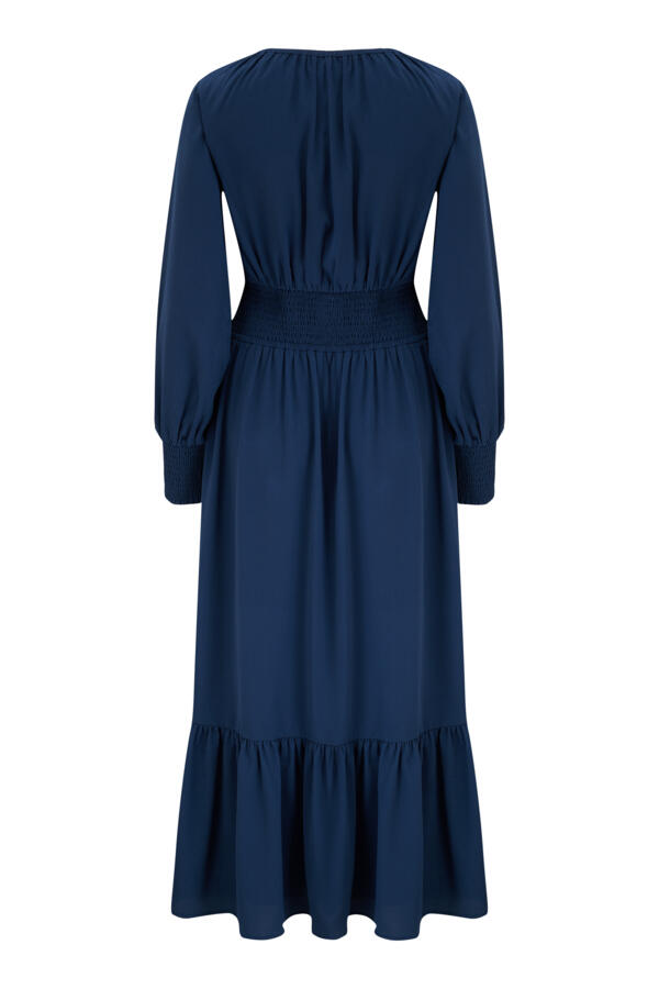 Carmen Fuller Bust Woven Elasticated Neckline Long Sleeve Midaxi Dress