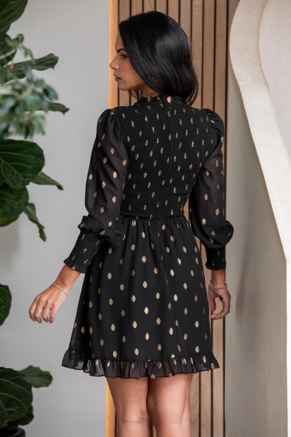 Izzy Shirred Bodice Long Sleeve Chiffon Dress