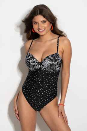 Free Spirit Lightly Padded Underwired Twist Front Tummy Control Swimsuit - Black/White