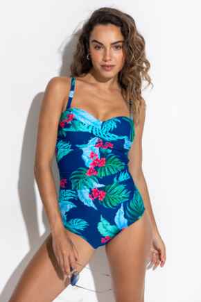 Petite Santa Monica Strapless Tummy Control Swimsuit - Navy Tropical